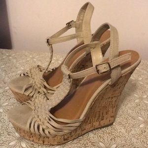 Cork T-Strap Platform Wedges
